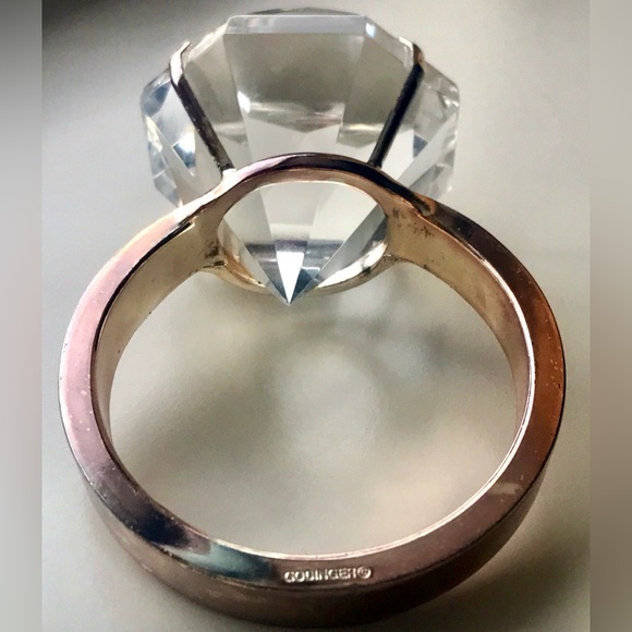 Vtg Decorative Oversized Crystal Cut Glass Faux Diamond Ring - Picture 4 of 9